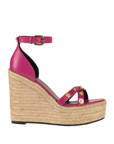 Versace Woman Espadrilles Magenta Size 8 Soft Leather In Magenta