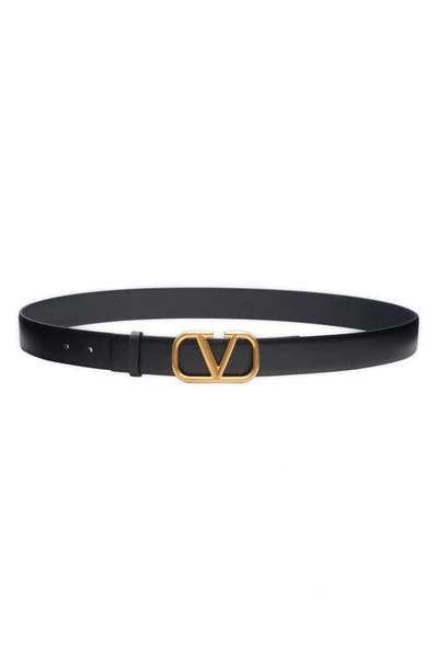 Valentino Garavani Elegant Leather Belt With Gold Buckle 30 Mm In Black