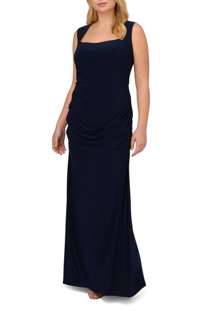 Adrianna Papell Sleeveless Open Back Jersey Gown In Midnight