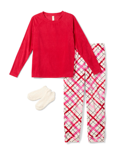 Hue Women's Glacier Flake Fleece Pajama Set, 4 Piece In Cupid