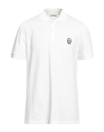 Alexander Mcqueen Man Polo Shirt White Size S Cotton, Metallic Fiber, Polyester