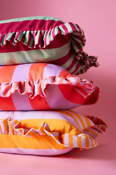 Colours Of Arley For Anthropologie Stripe Frilly Square Cushion In Multi