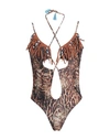 4GIVENESS 4GIVENESS WOMAN ONE-PIECE SWIMSUIT BROWN SIZE L POLYESTER, ELASTANE