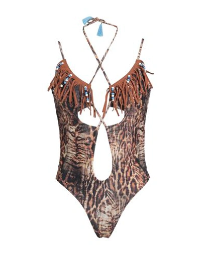 4giveness Woman One-piece Swimsuit Brown Size L Polyester, Elastane