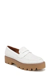 Franco Sarto Balin Lug Sole Loafers In White Fabric,faux Leather