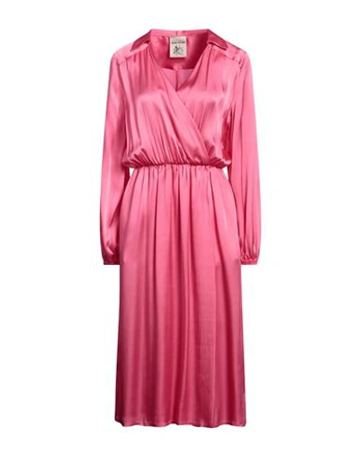 Semicouture Plunging V-neck Midi-dress In Fuchsia