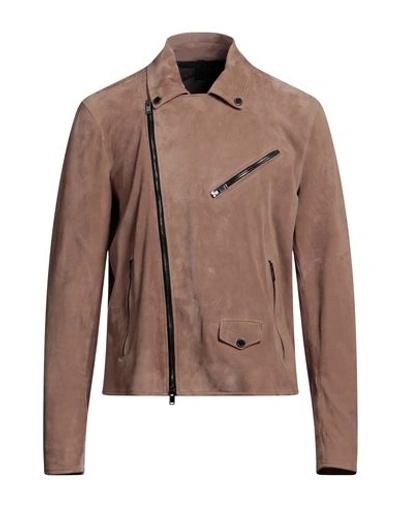 Tagliatore Man Jacket Light Brown Size 40 Lambskin, Polyester In Beige