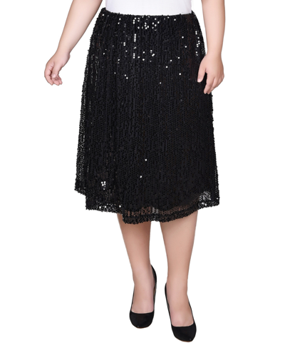 Ny Collection Plus Size Knee Length Sequined Skirt In Black