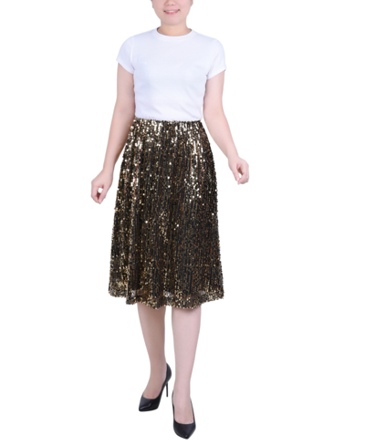 Ny Collection Plus Size Knee Length Sequined Skirt In Gold