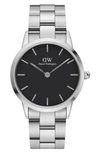 Daniel Wellington Unisex Iconic Link Silver-tone Stainless Steel Watch 36mm In Black/ Silverdnu
