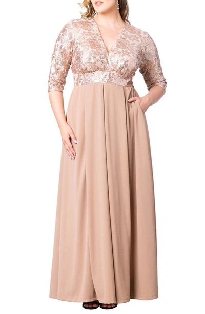 Kiyonna Women's Paris Sequined Pleated Gown In Rose Gold