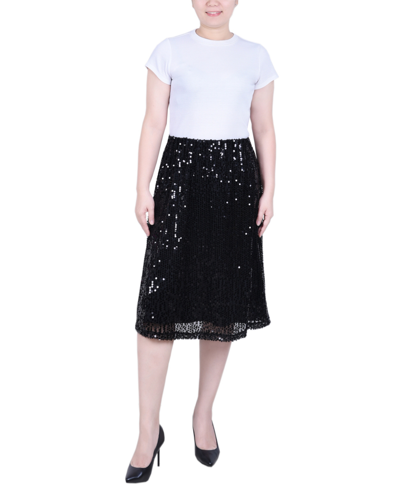 Ny Collection Plus Size Knee Length Sequined Skirt In Black