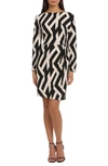 DONNA MORGAN FOR MAGGY PRINT LONG SLEEVE TWISTED WAIST DRESS