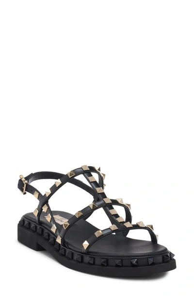 Valentino Garavani Black Rockstud M-way Platinum Studs Sandals