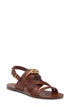 Valentino Vlogo Leather Sandal In Tan Brown