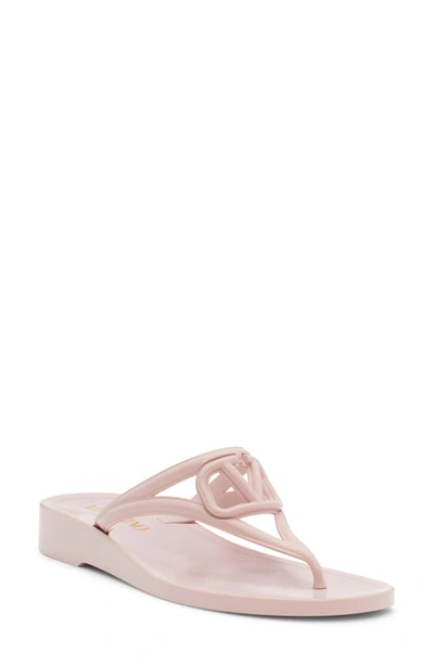 Valentino Garavani Vlogo Jelly Wedge Flip Flop In Rose Quartz