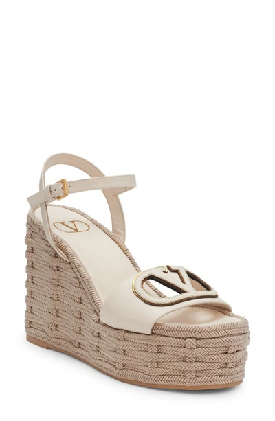 Valentino Garavani Vlogo Espadrille Wedge Sandal In Light Ivory/ Antique/grey