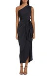 DONNA MORGAN FOR MAGGY DRAPED SKIRT ONE-SHOULDER DRESS
