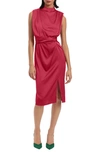 DONNA MORGAN FOR MAGGY GATHERED SLEEVELESS SATIN COCKTAIL DRESS