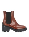 Tod's Woman Ankle Boots Tan Size 9.5 Soft Leather, Textile Fibers In Brown