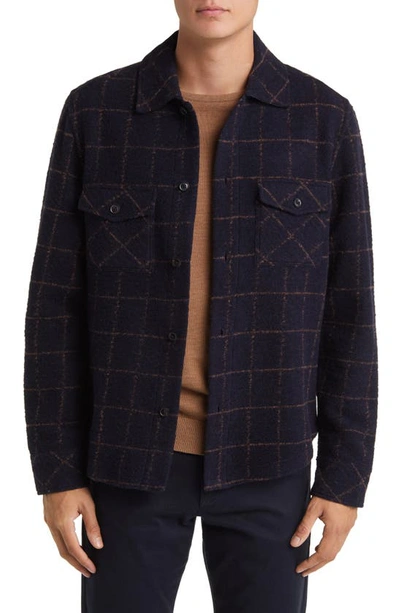 Reiss Pearce Regular-fit Checked Wool-blend Overshirt In Navy