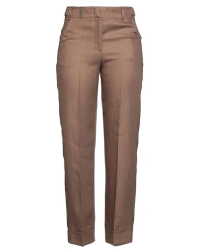 Peserico Woman Pants Brown Size 10 Linen