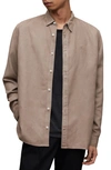 Allsaints Laguna Linen Blend Relaxed Fit Shirt In Chestnut Brown