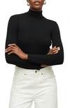 Allsaints Raffi Roll Neck Cotton Blend Bodysuit In Black