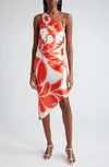 SIR RAMONA PRINT ASYMMETRIC SILK MIDI DRESS