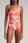 SIR RENATA RUCHED ONE-SHOULDER FLORAL ONE-PIECE SWIMSUIT