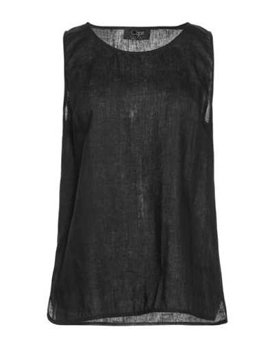 Clips Woman Top Black Size Xl Linen