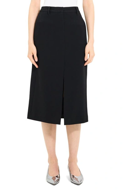 Theory Trouser Skirt Womens Crepe Solid Pencil Skirt In Black