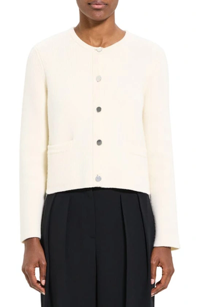 Theory Short Cashmere And Wool Knit Jacket In Iv