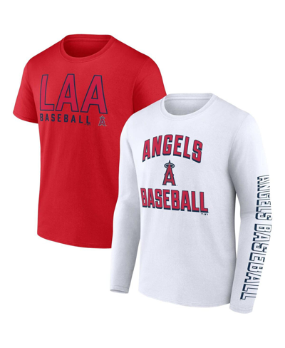 Fanatics Men's  Red, White Los Angeles Angels Two-pack Combo T-shirt Set In Red,white