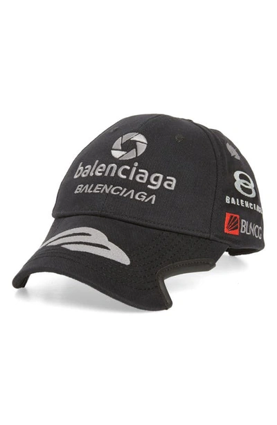 Balenciaga Notch Racer Logo Embroidered Cotton Twill Baseball Cap In Black