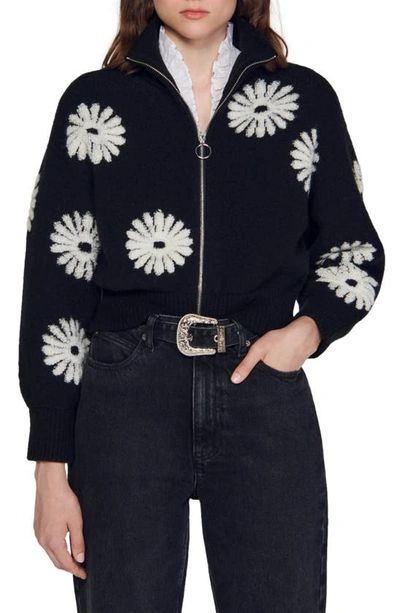 Sandro Women's Floral Trucker-style Sweater In Black