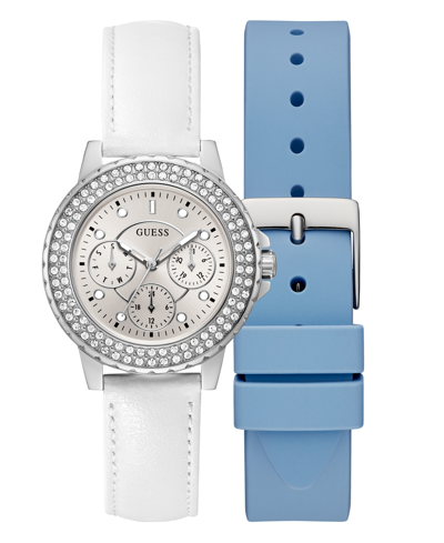 Guess Women's Multi-function White Genuine Leather Watch 36mm Gift Set