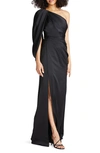 THEIA TORI DRAPE ONE-SHOULDER GOWN