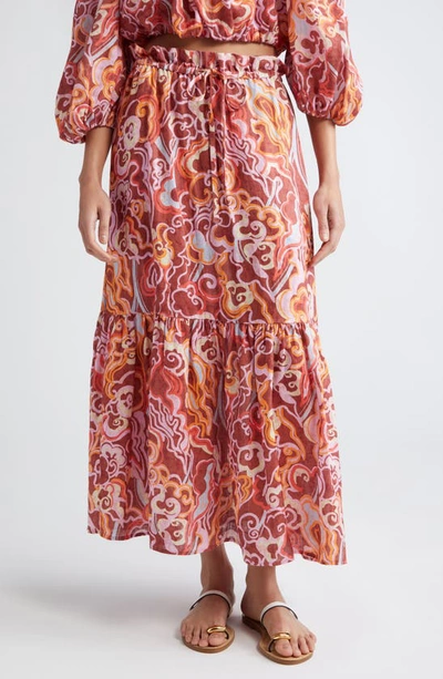 A.l.c Francis Printed Drawstring Maxi Skirt In Baked Clay Multi