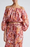 A.l.c Katherine Printed Off-the-shoulder Crop Top In Baked Clay Multi