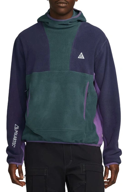 Nike Acg Wolf Tree Logo-embroidered Colour-block Polartec® Fleece Zip-up Hoodie In Green