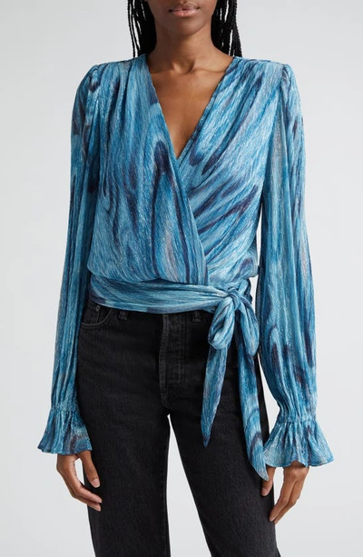 Ramy Brook Anya Textured Metallic Blouse In Calypso Blue Lurex Swirl Knit