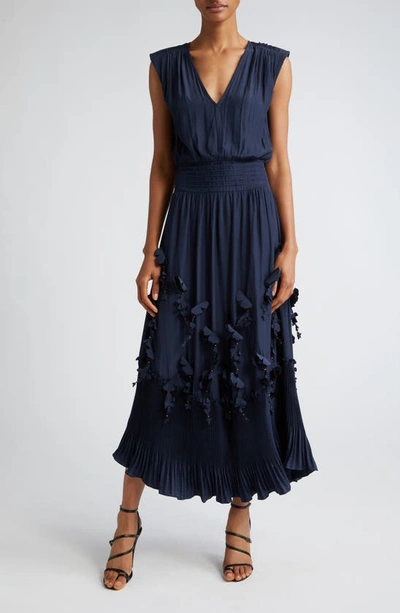 Ramy Brook Camden Ruffled Midi Dress In Navy Multi Emboridered  Sequin