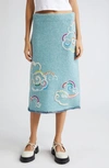 Yanyan Cloud Embroidered Wool Blend Skirt In Blue