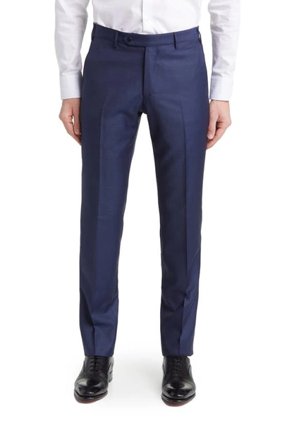 Zanella Parker Flat Front Stretch Wool Flannel Trousers In Blue