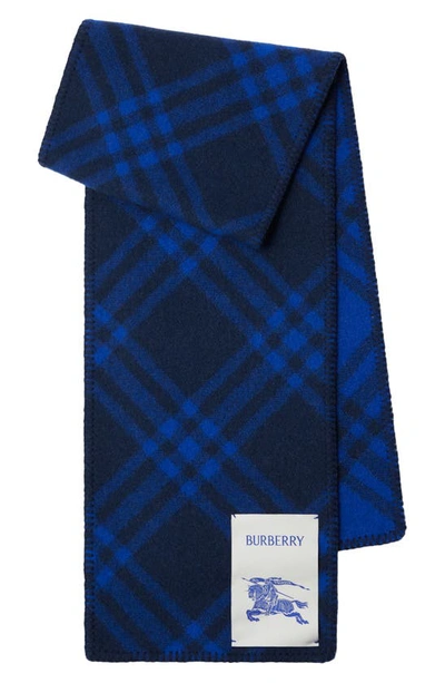 Burberry Wool Check Scarf In Navy