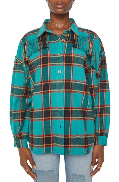 Mother The Fringe Benefits Plaid Shirt In Green