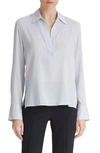 Vince Micro Stripe Silk-blend Pullover Blouse In Sky Graphite