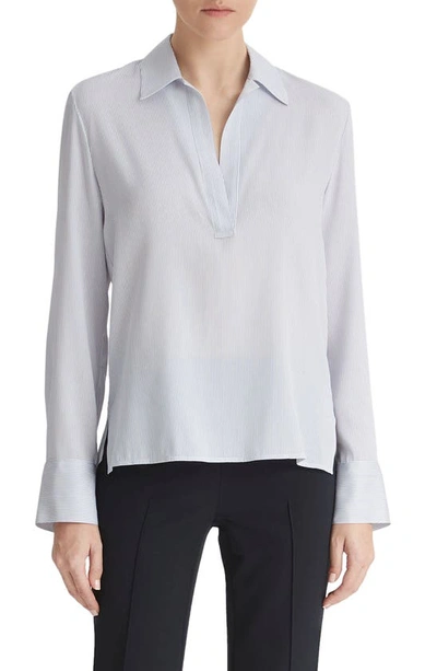Vince Micro Stripe Silk-blend Pullover Blouse In Sky Graphic