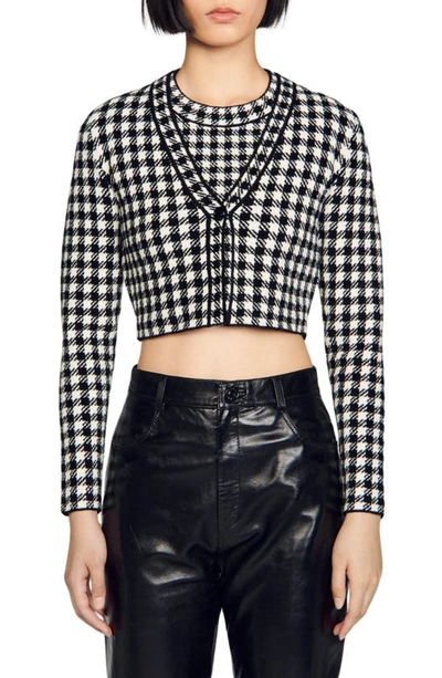 Sandro Women's Cropped Gingham Knit Cardigan In Monochrome